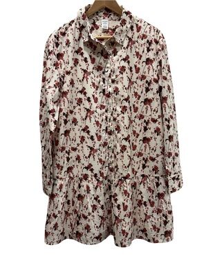 Melrose Market Floral Shirtdress White Burgundy Red Cotton Cottagecore M